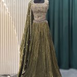 Dark Olive Green Shimmer Lehenga Set