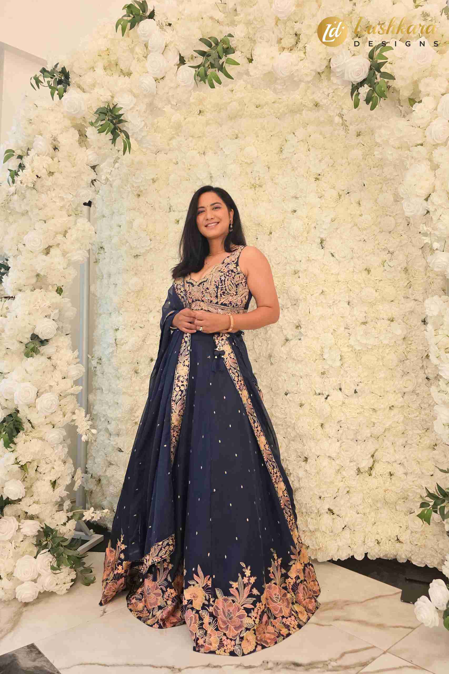 Blue Embroidered Lehenga Set with Floral Border