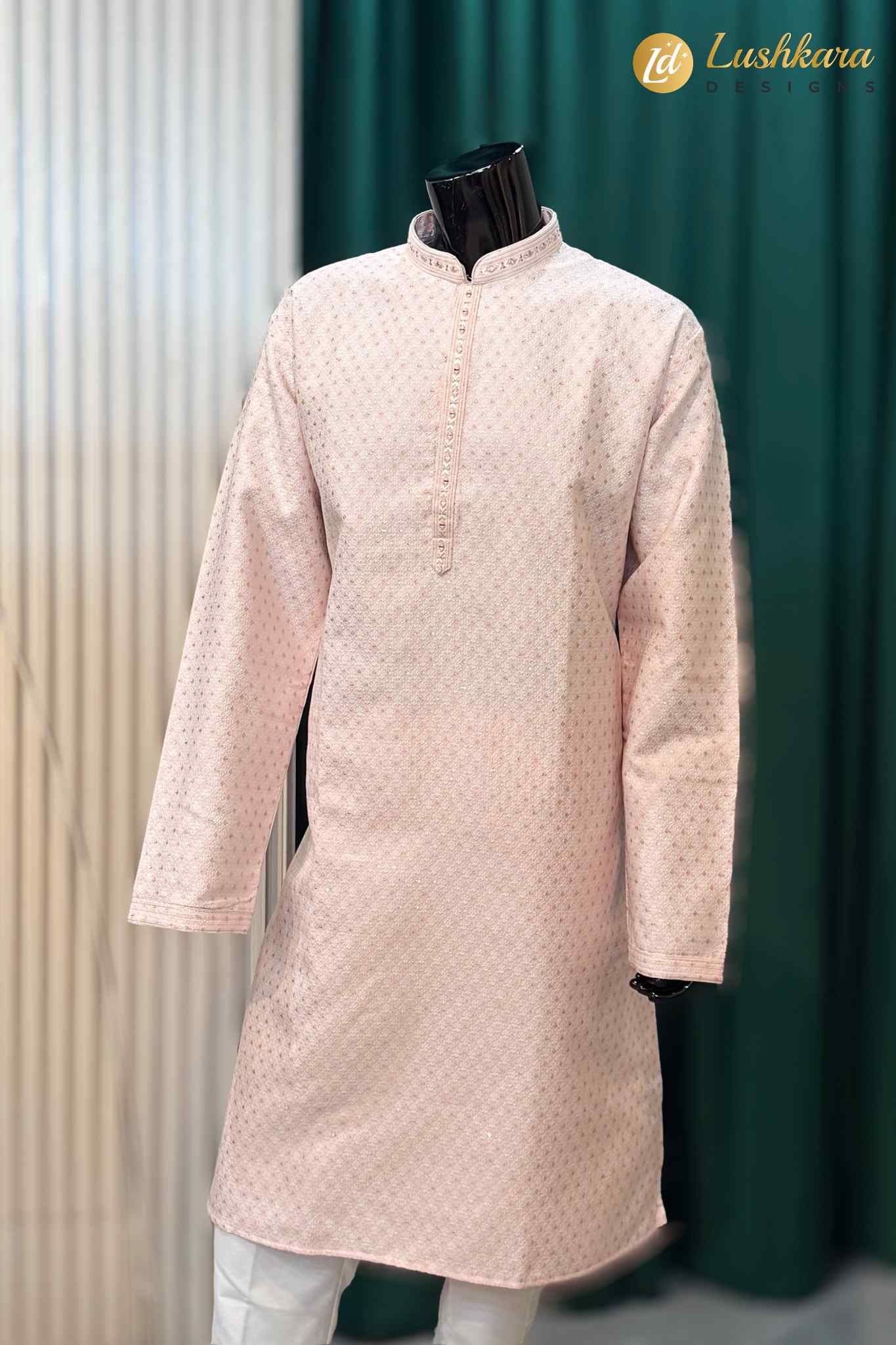 Light Mint Blue Jacquard Kurta Pajama Set for Men
