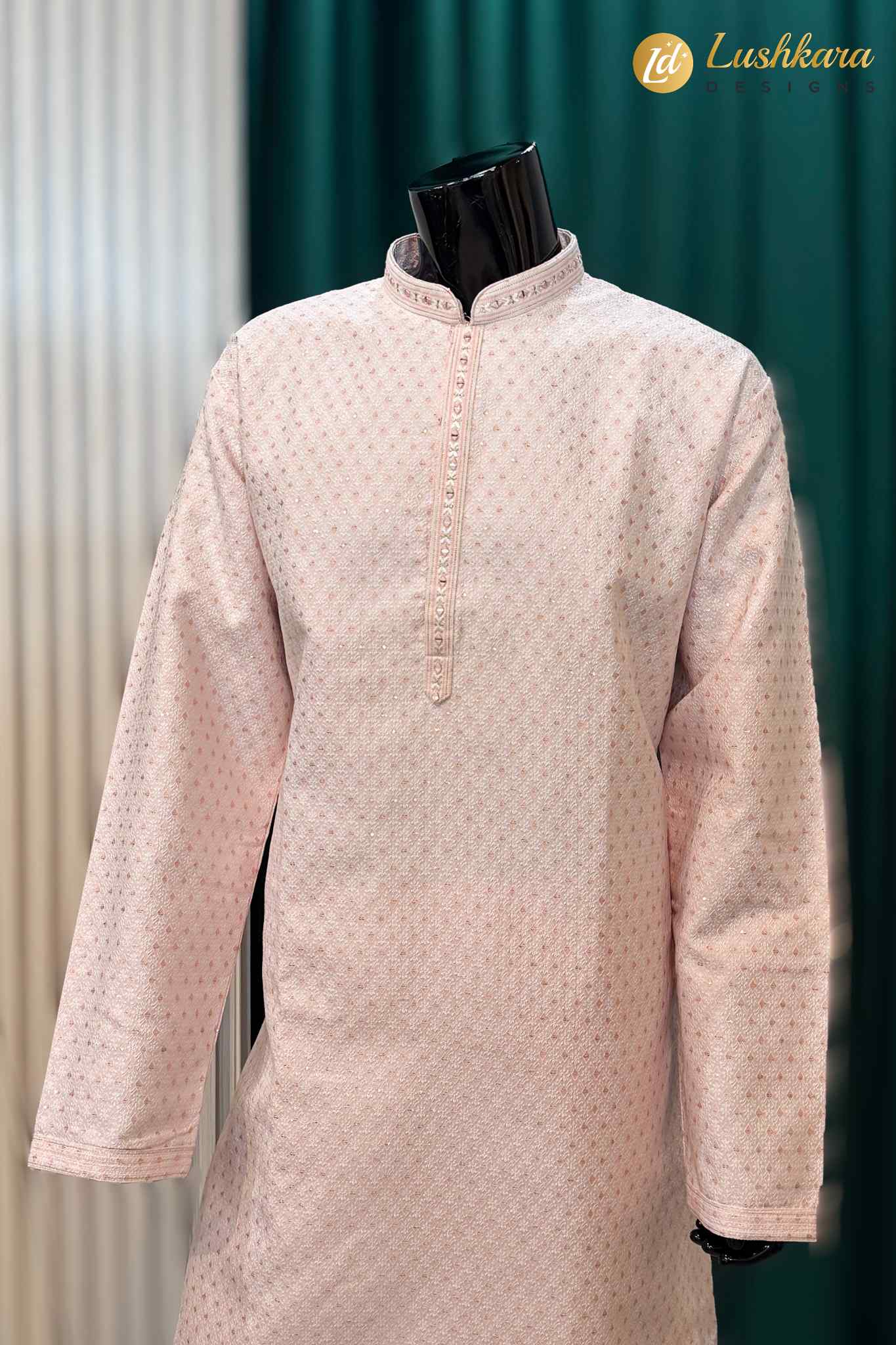 Light Mint Blue Jacquard Kurta Pajama Set for Men