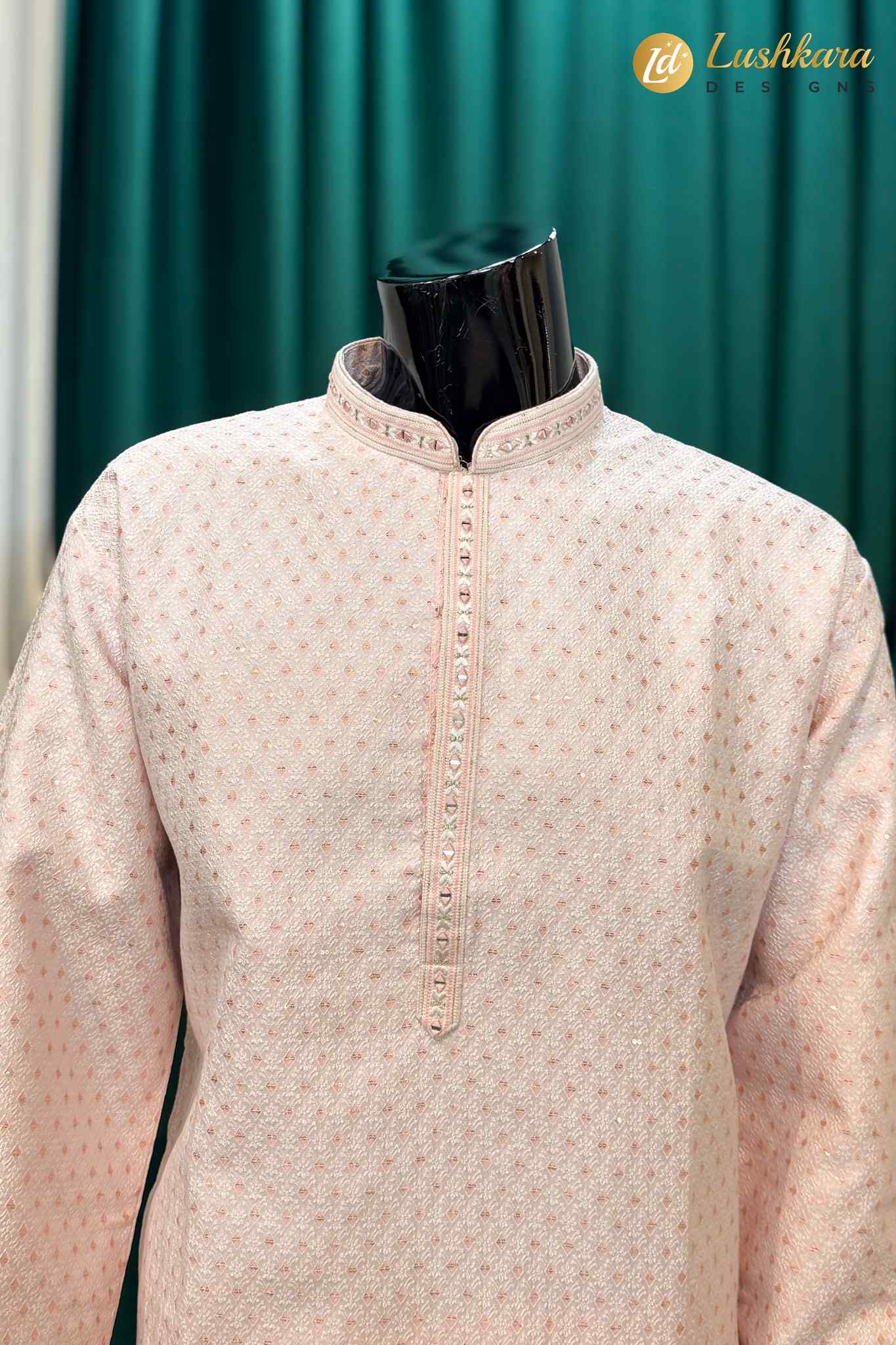 Light Mint Blue Jacquard Kurta Pajama Set for Men