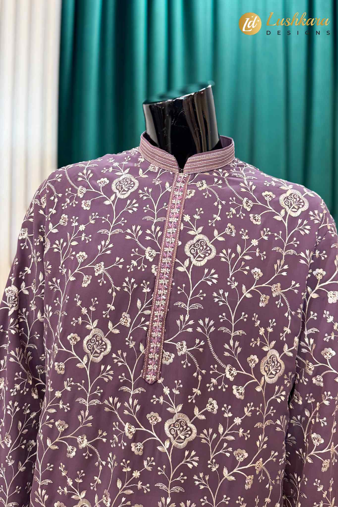 Dusty Purple Floral Kurta Pajama Set for Men