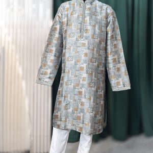 Silver Grey Geometric Jacquard Kurta Pajama Set for Men