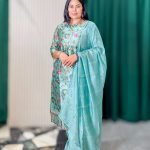 Aqua Blue Floral Printed Kurta Set with Dupatta for Women